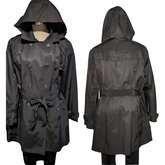 *New* Luxury Michael Kors Black Brested Trench Hoodie Coat Size XL - Picture 2 of 16